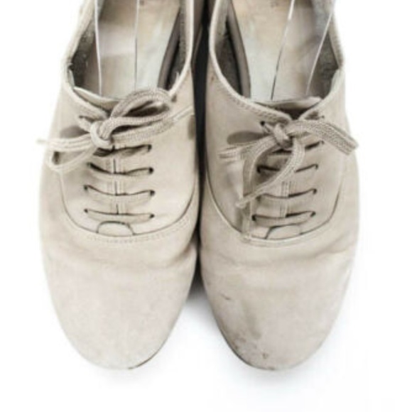 UTERQUE BEIGE LEATHER ROUND TOE LACE UP SNEAKERS - Picture 3 of 6